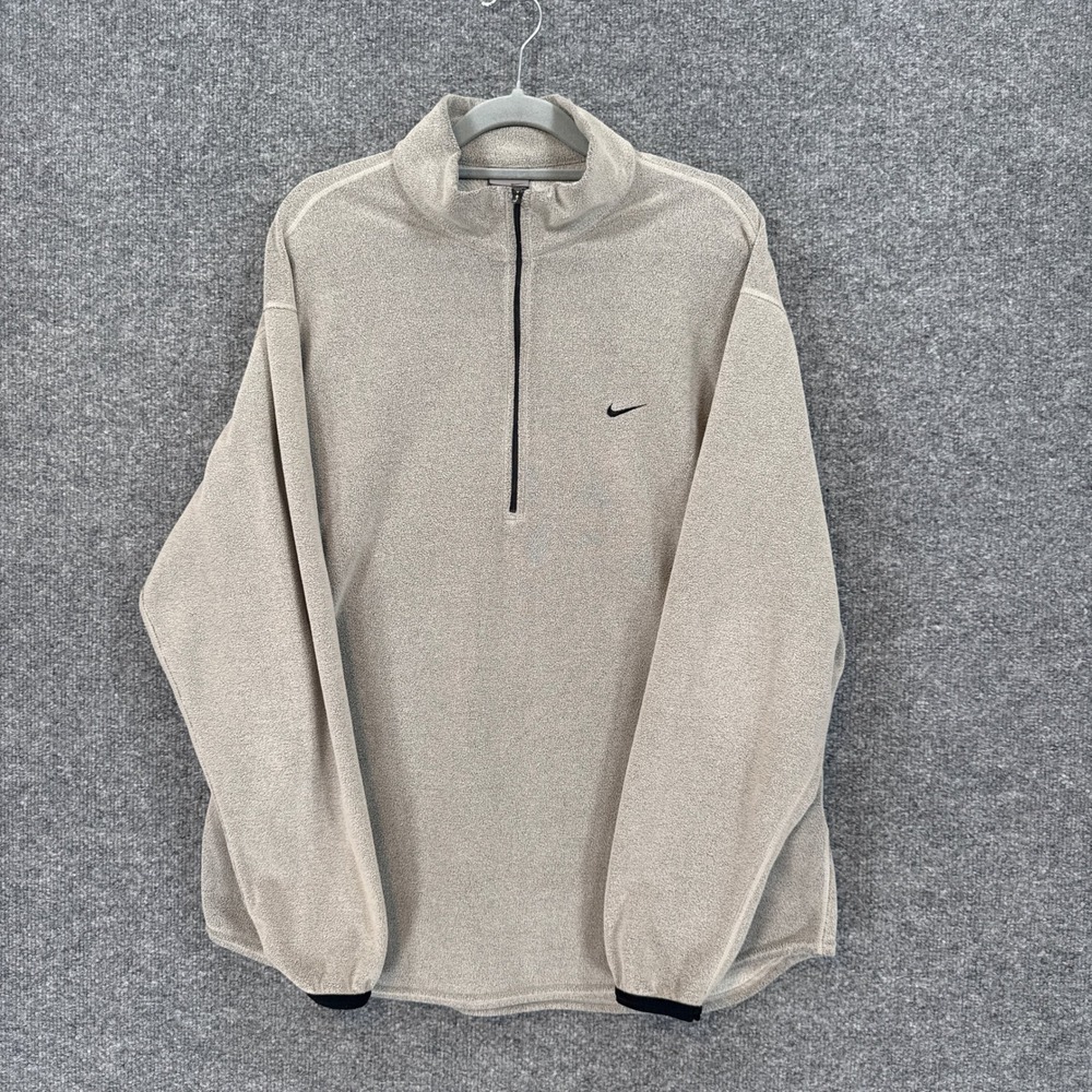 Vintage Nike Sweatshirt Mens Medium Tan Therma-FIT Fleece 1/4 Zip Active Y2K